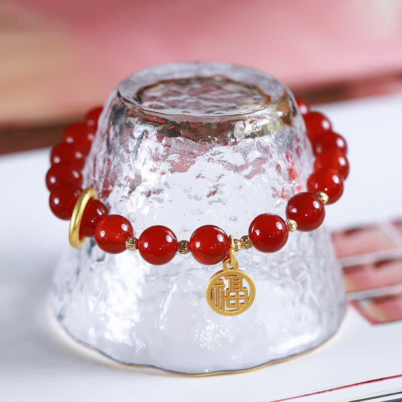 Fortune Jewel Natural Red Agate Blessing Letter Confidence Bracelet