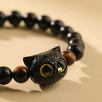 Fortune Jewel Cute Ebony Wood Cat Head Pattern Peace Bracelet