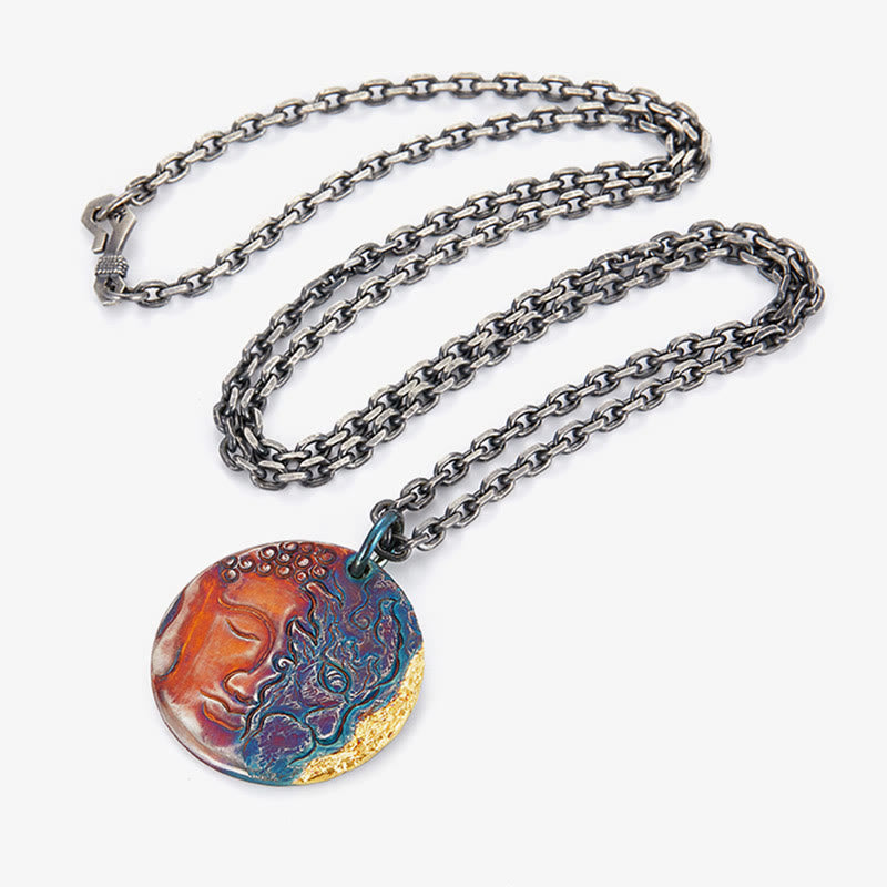 Fortune Jewel 999 Sterling Silver 24K Gold Half Demon Half Buddha Compassion Necklace Pendant Fortune Jewel