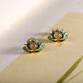 925 Sterling Silver Hetian Cyan Jade Lotus Flower Success Earrings Fortune Jewel