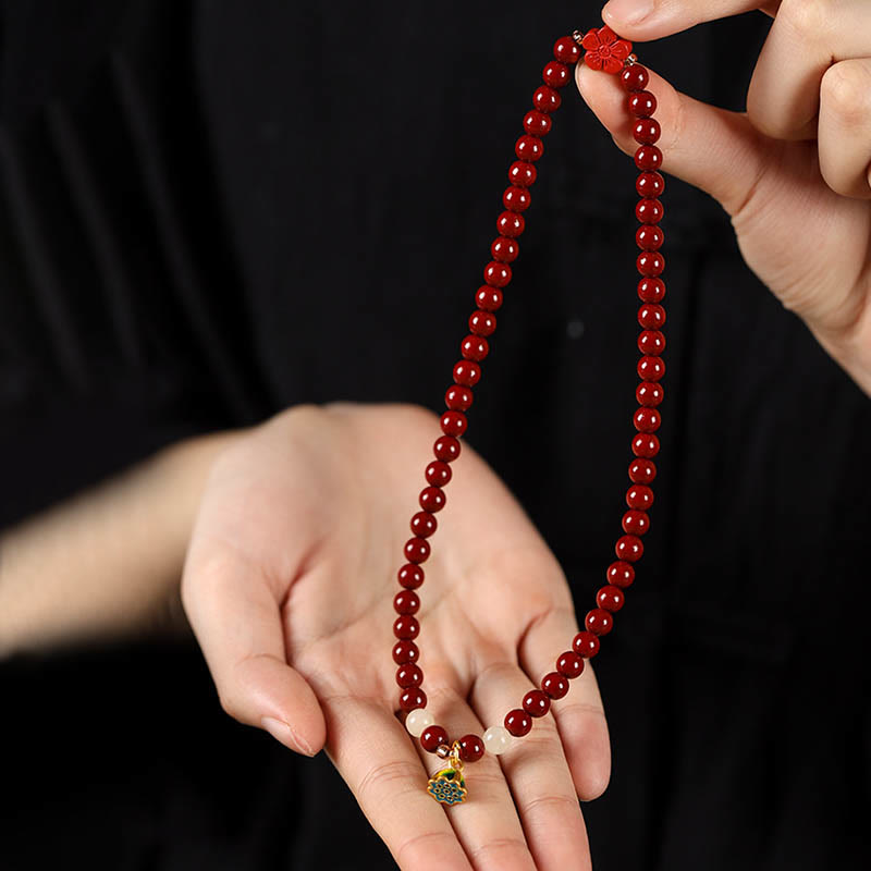 Fortune Jewel Cinnabar Lotus Charm Double Wrap Blessing Bracelet