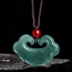 Fortune Jewel Natural Green Jade Chinese Lock Charm Luck Necklace Pendant