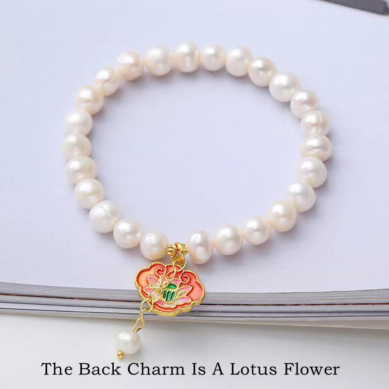 Fortune Jewel Natural Pearl Lotus Koi Fish Goldfish Optimism Charm Bracelet