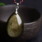 Fortune Jewel Gold Sheen Obsidian Black Obsidian Rainbow Obsidian Wealth Water Drop Necklace Pendant