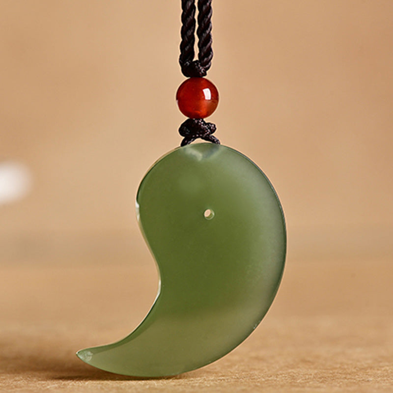 Buddha Stones Yin Yang White Jade Cyan Jade Protection Blessing Necklace String Pendant Fortune Jewel