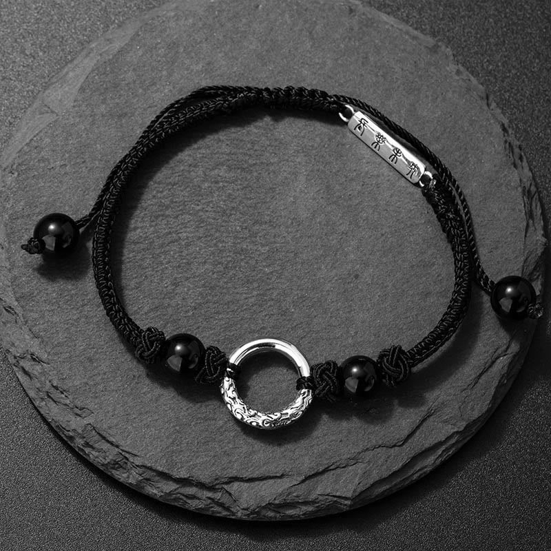 Fortune Jewel 925 Sterling Silver Black Onyx Peace Buckle Protection Bracelet