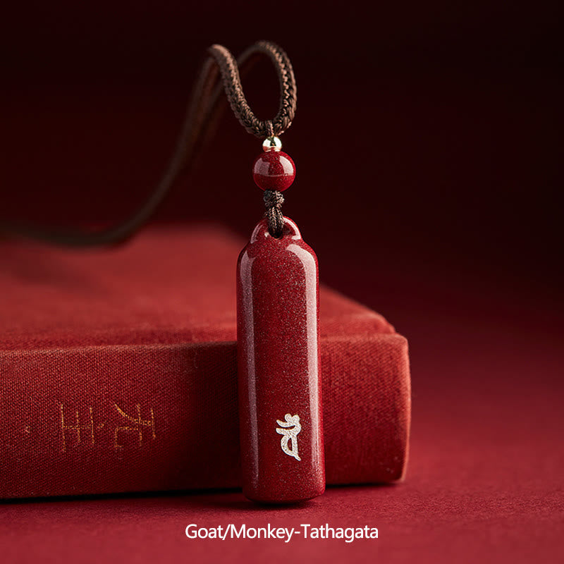 Fortune Jewel Chinese Zodiac Natal Buddha Cinnabar Amulet Protection String Necklace Pendant
