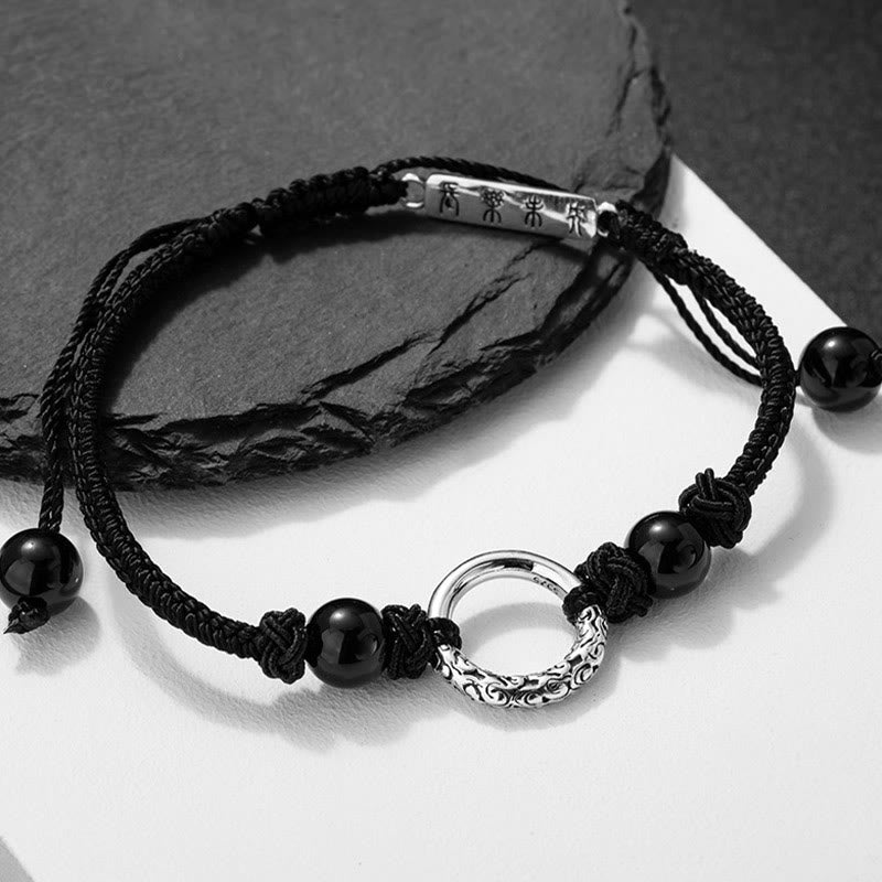 Fortune Jewel 925 Sterling Silver Black Onyx Peace Buckle Protection Bracelet