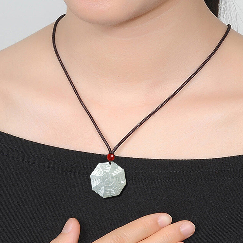 Fortune Jewel Natural Jade Bagua Yin Yang Luck Necklace Pendant Fortune Jewel
