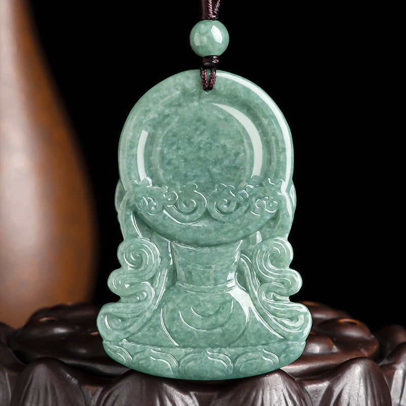 Fortune Jewel Four-armed Avalokitesvara Natural Jade Amulet Blessing String Necklace Fortune Jewel