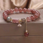 Fortune Jewel Natural Strawberry Quartz Zircon Flower Positive Charm Bracelet
