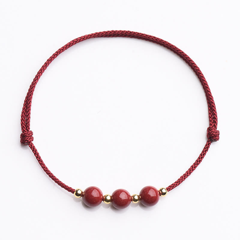 Fortune Jewel Natural Lucky Cinnabar Bead Blessing String Bracelet Anklet