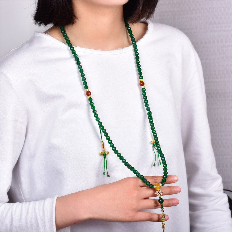 Fortune Jewel 108 Beads Natural Green Agate Success Bracelet Mala