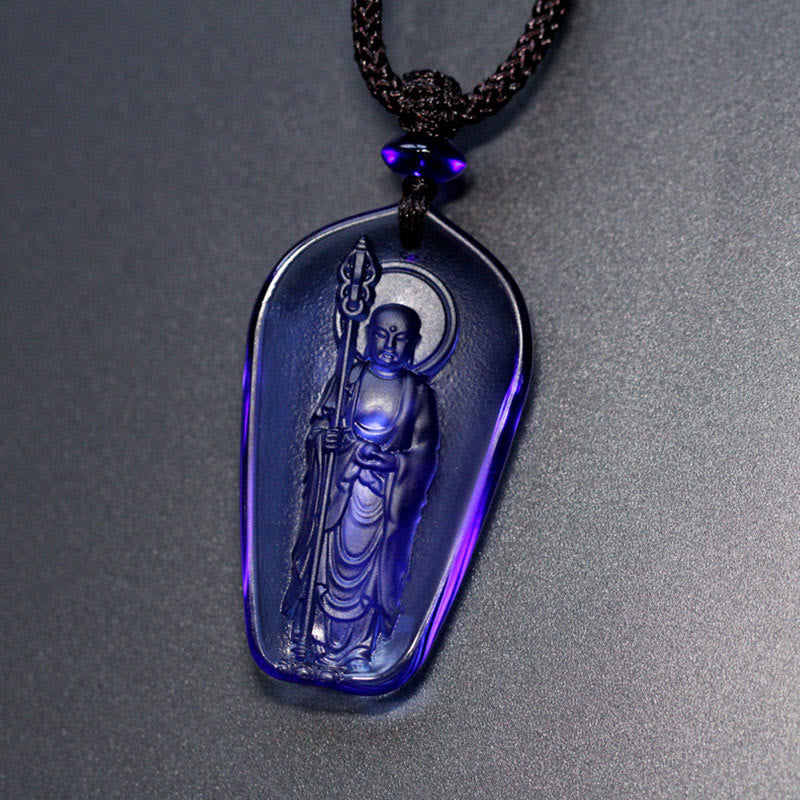 Fortune Jewel Ksitigarbha Buddha Liuli Crystal Serenity Amulet Necklace Pendant Fortune Jewel