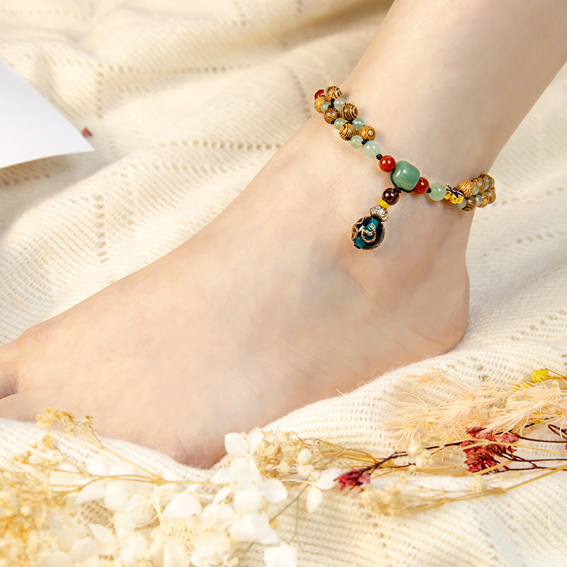 Fortune Jewel Wenge Wood Green Aventurine Balance Protection Anklet