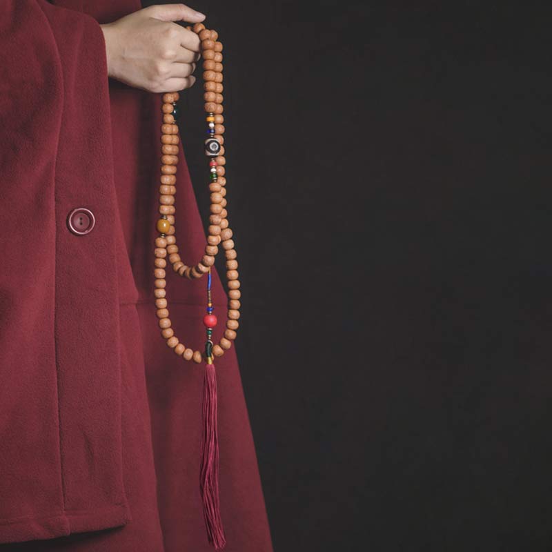 Fortune Jewel 108 Mala Beads Bodhi Seed Dzi Bead Peace Tassel Bracelet