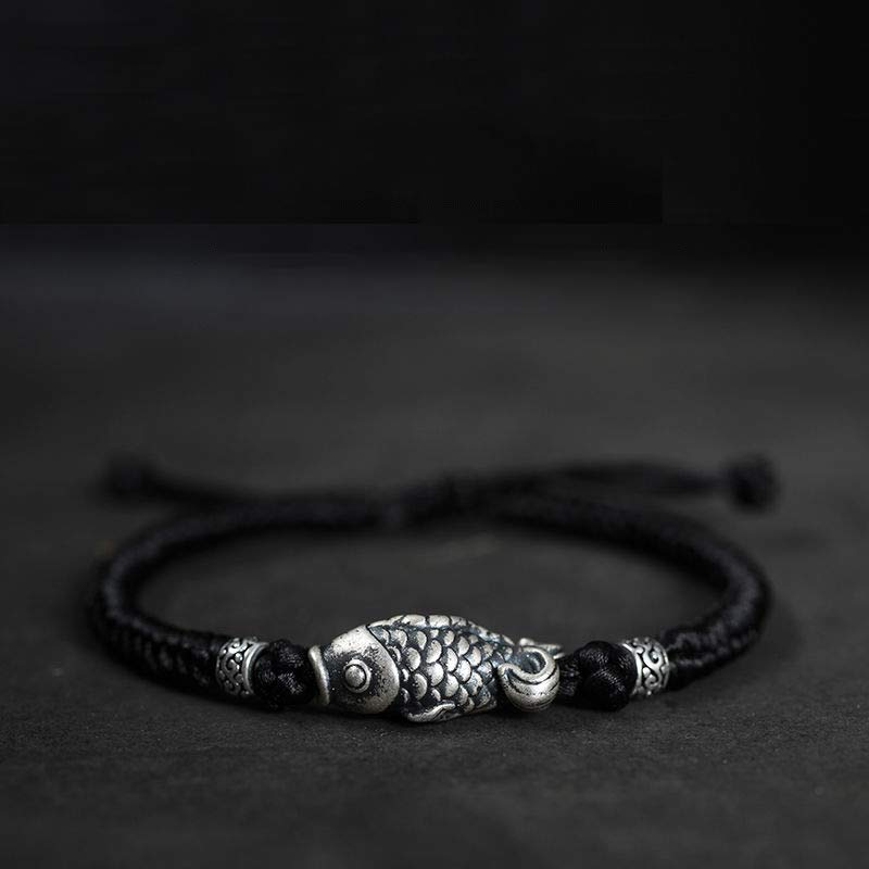 Fortune Jewel Silver Luck Koi Fish Braided String Bracelet