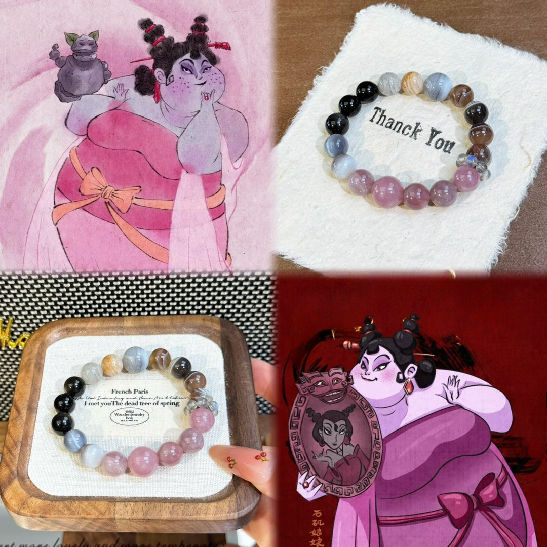 [Lady Rocky] Nezha Series Bracelet – Pink Agate & Thousand Layer Phantom Bracelet for Women