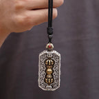 Fortune Jewel Tibetan Om Mani Padme Hum Carved Dorje Vajra Rotatable Lotus Pattern Purity Rope Necklace Pendant