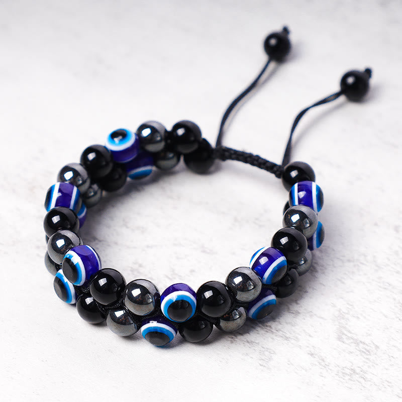 Fortune Jewel Evil Eye Hematite Tiger Eye Protection Beaded Bracelet