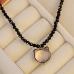 Fortune Jewel Black Spinel Cute Cat Motivate Choker Necklace
