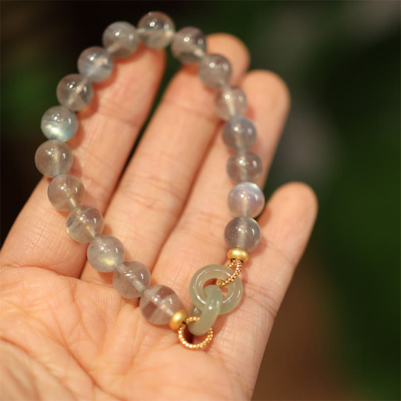 Fortune Jewel Natural Moonstone Heitan Jade Peace Buckle Healing Bracelet
