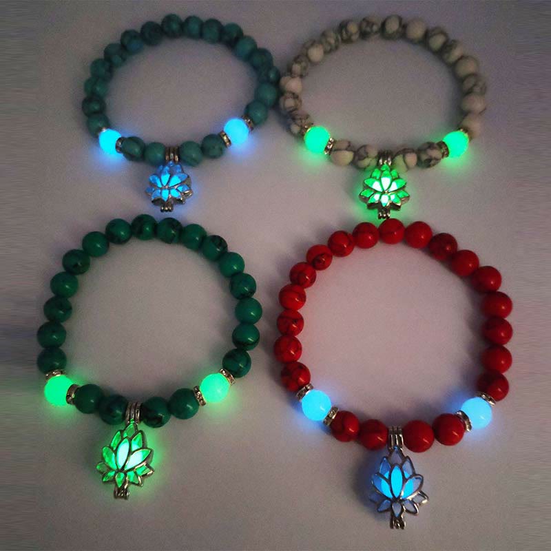 Fortune Jewel Tibetan Turquoise Glowstone Luminous Bead Lotus Protection Bracelet