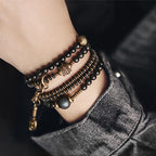 Fortune Jewel Rainbow Obsidian Ebony Wood Copper Positive Multilayer Bracelet