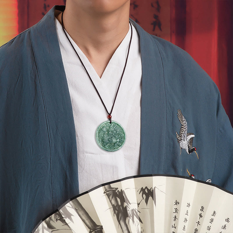 Fortune Jewel Natural Jade Kirin Abundance String Necklace Pendant