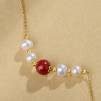 Fortune Jewel 925 Sterling Silver Pearl Cinnabar Sincerity Healing Bead Chain Necklace Pendant