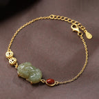 Fortune Jewel Cyan Jade PiXiu Copper Coin Red Agate Success Chain Bracelet