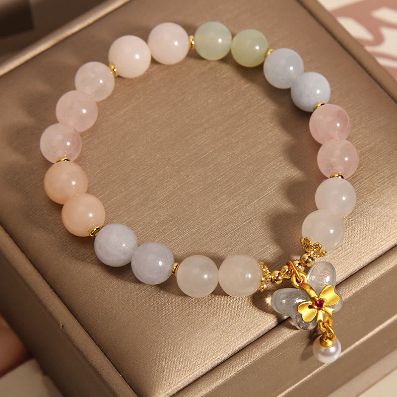 Fortune Jewel Natural Morganite Confidence Butterfly Charm Bracelet
