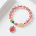 Fortune Jewel Natural Strawberry Quartz Nine Tailed Fox Healing Bracelet