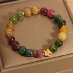 Fortune Jewel Natural Colorful Tourmaline Golden Flower Positive Bracelet