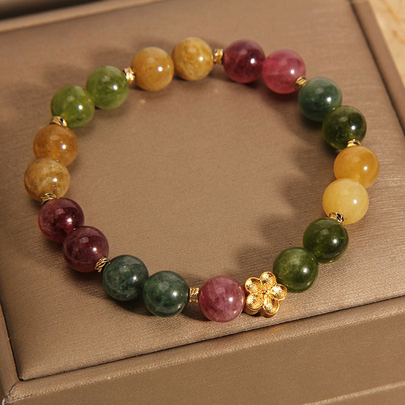 Fortune Jewel Natural Colorful Tourmaline Golden Flower Positive Bracelet