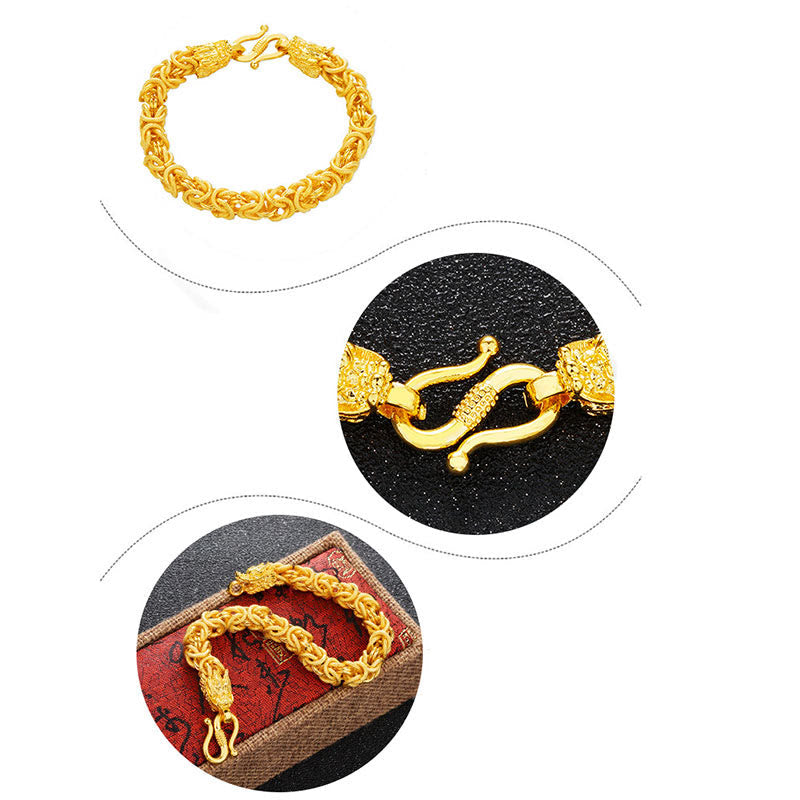 Fortune Jewel 24k Gold Plated Double Headed Dragon Protection Bracelet Fortune Jewel