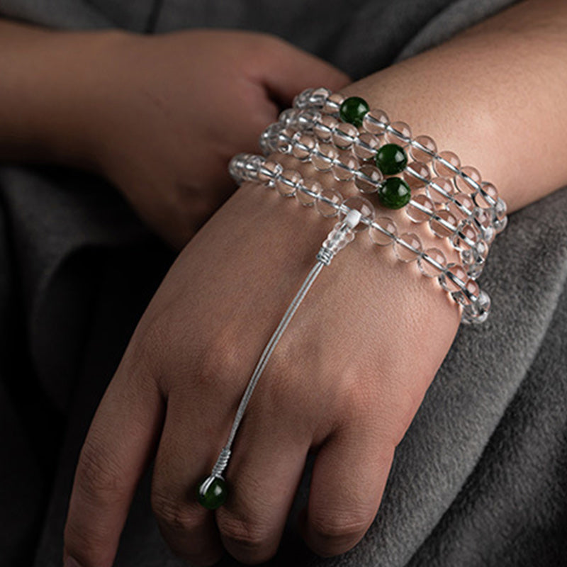 Fortune Jewel 108 Beads White Crystal Jade Meditation Bracelet Mala