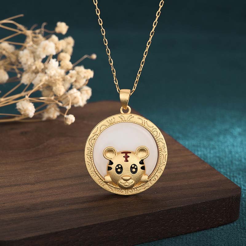 Fortune Jewel White Jade Year of the Tiger Blessing Necklace