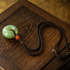 Fortune Jewel Natural Round Jade Gray Jade Peace Buckle Luck Necklace Pendant