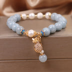 Fortune Jewel Aquamarine Pearl Fortune Money Bag Charm Bracelet