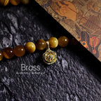 Fortune Jewel 108 Mala Beads Natural Tiger Eye Copper Dorje Protection Tassel Bracelet