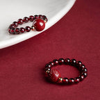 Fortune Jewel Garnet Cinnabar Lucky Bead PiXiu Om Mani Padme Hum Rose Protection Ring