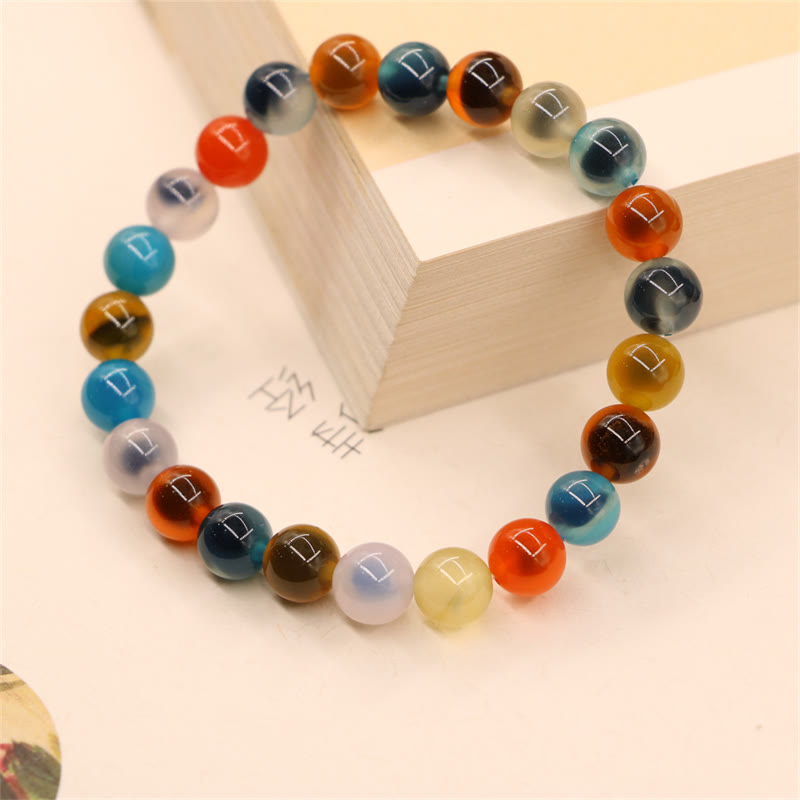 Fortune Jewel Colorful Candy Agate Healing Strength Bead Bracelet