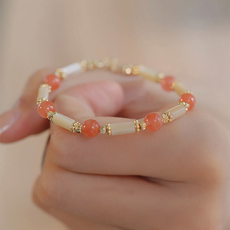 Fortune Jewel Tridacna Stone Red Agate Hetian Jade Blessing Bracelet