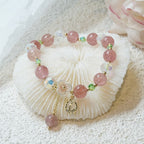 Fortune Jewel Strawberry Quartz Rutilated Quartz Fluorite Flower Healing Bracelet