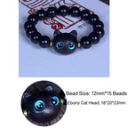 Fortune Jewel Ebony Wood Liuli Glass Lovely Cat Peace Balance Bracelet