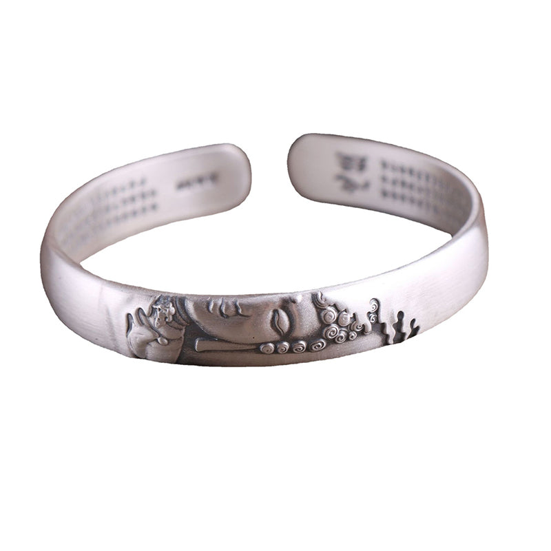 Fortune Jewel 999 Sterling Silver Buddha Head Heart Sutra Serenity Bracelet Bangle