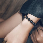 Fortune Jewel Lava Rock Stone Rainbow Obsidian Brass Support Healing Bracelet