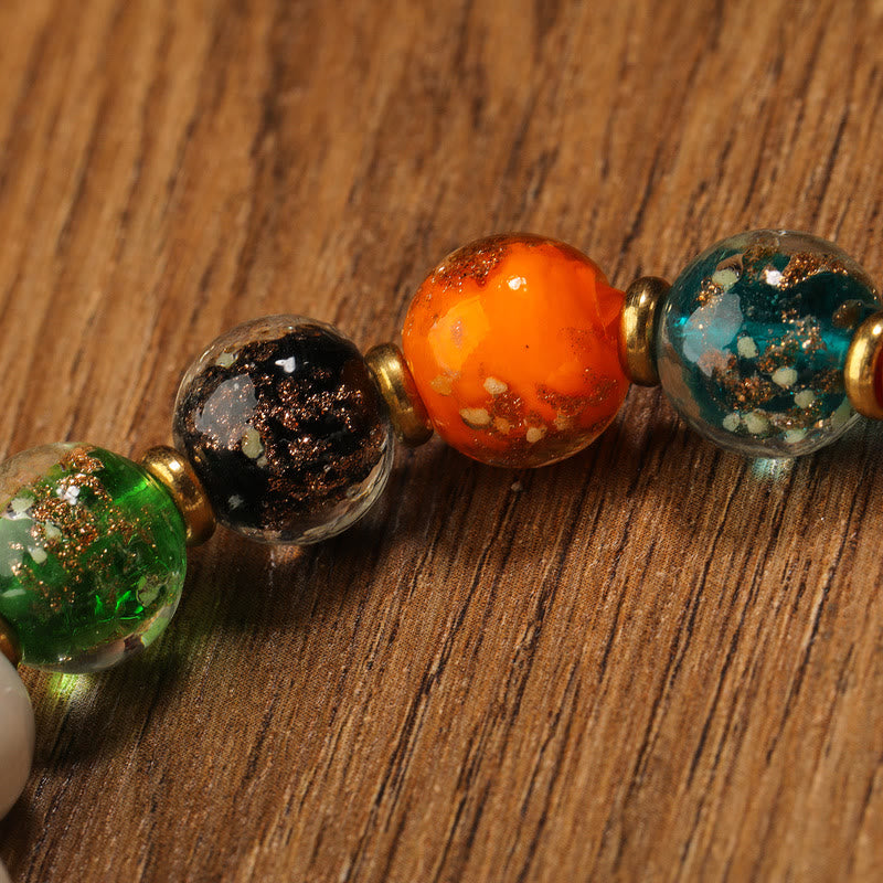 Fortune Jewel Tibetan Incense Ash Porcelain Luminous Fluorescent Liuli Glass Bead Gourd Copper Coin Charm Peace Bracelet
