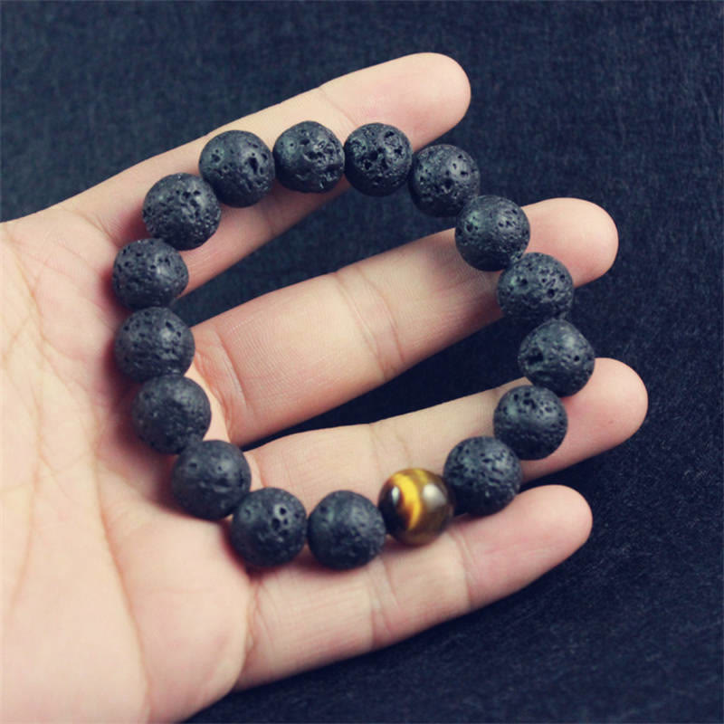 Fortune Jewel Lava Rock Tiger Eye Stone Peace Healing Bracelet